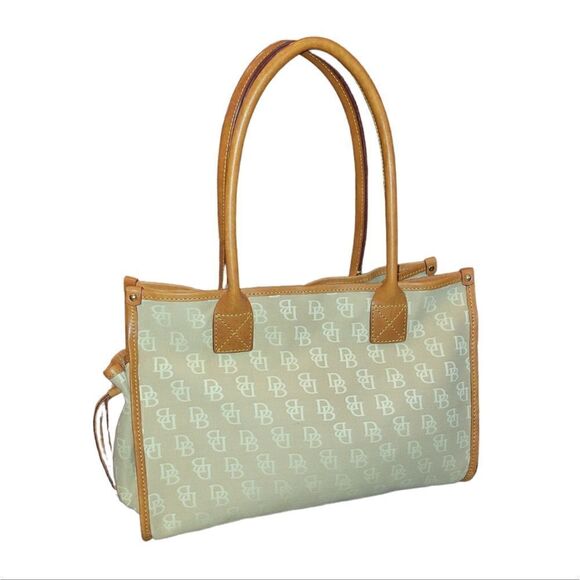 Dooney and Bourke Medium Canvas Leather Monogram Tote Purse Sand - Picture 1 of 15